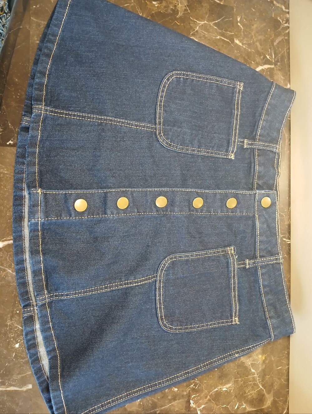 Altar'd State Dark Blue Denim Button-Front Mini Skirt